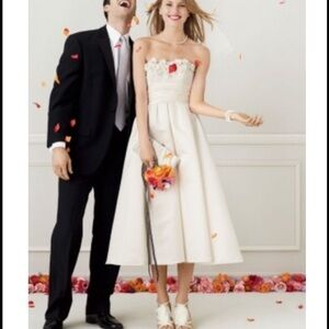 GALINA Strapless Satin Tea Length Wedding Gown